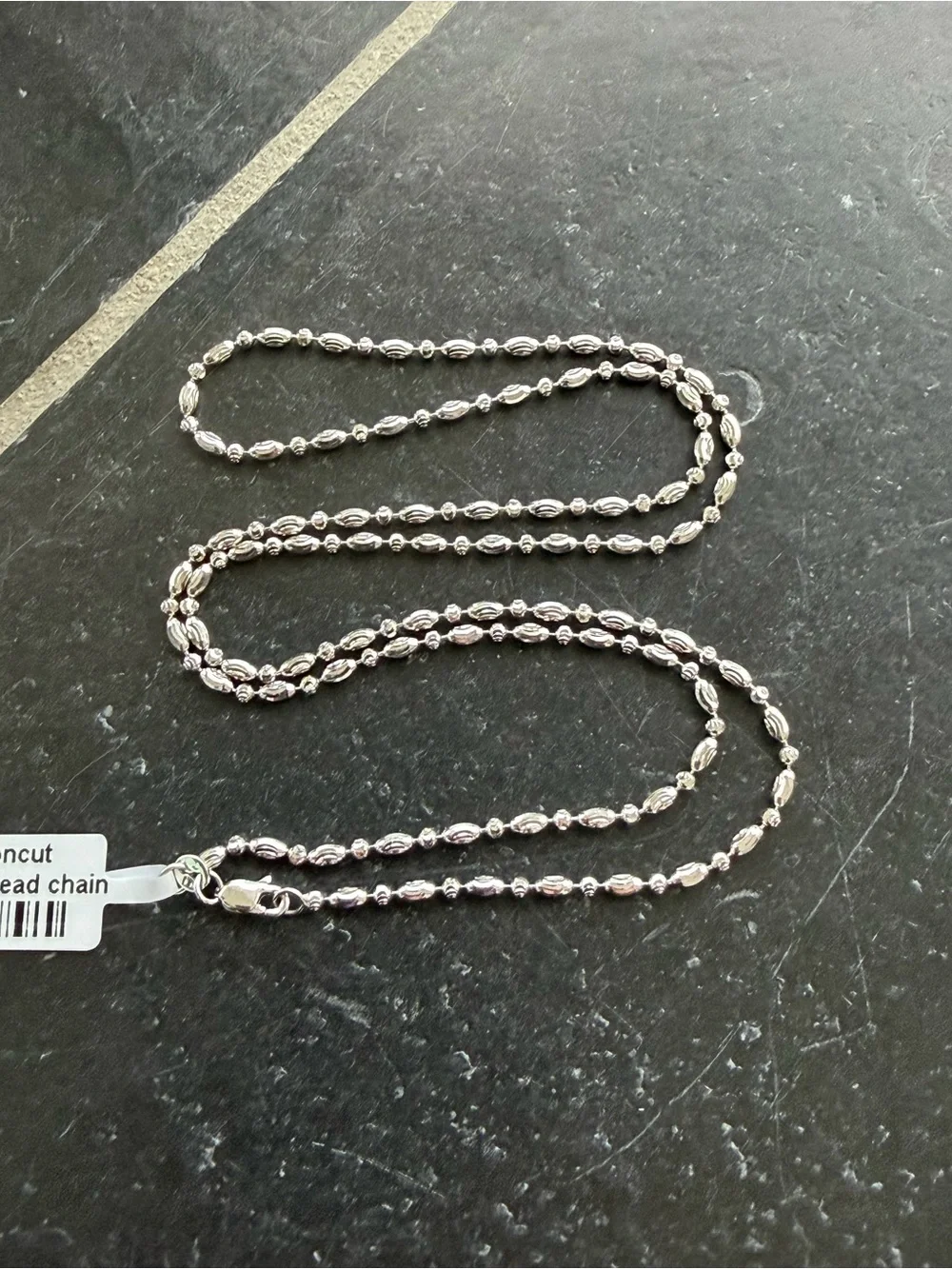 14kt. White Gold faceted mooncut ovalia bead chain 22” long
